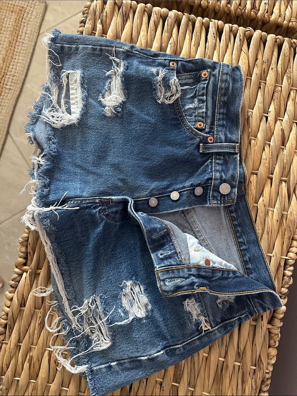 Levi's Distressed Blue Denim Jean Shorts
